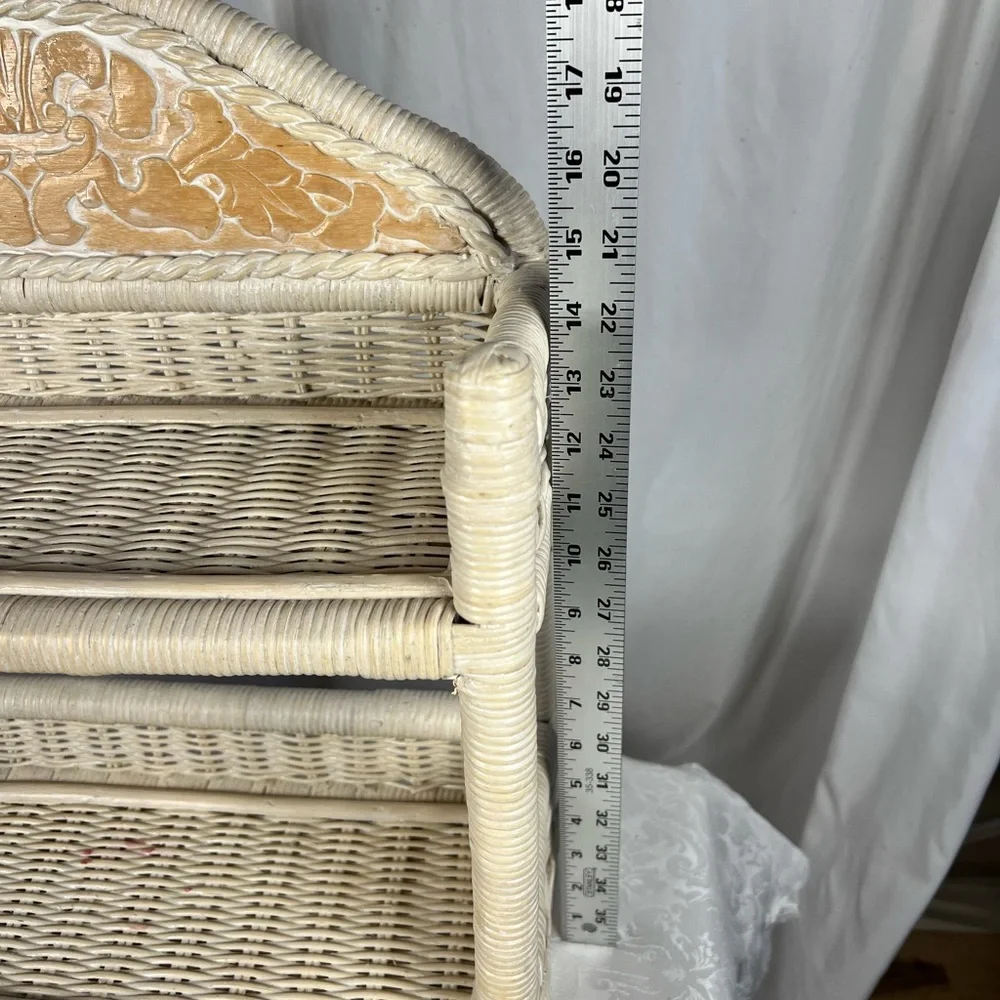 Vintage Cream and Gold Wicker Two-Tier Shelf